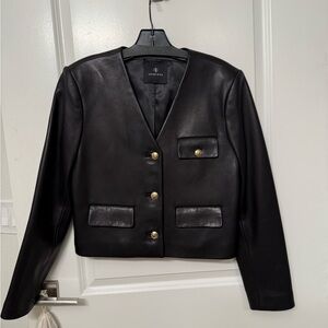 NWOT - Anine Bing Cara Black 100% Lambskin Leather Cropped Jacket - Small